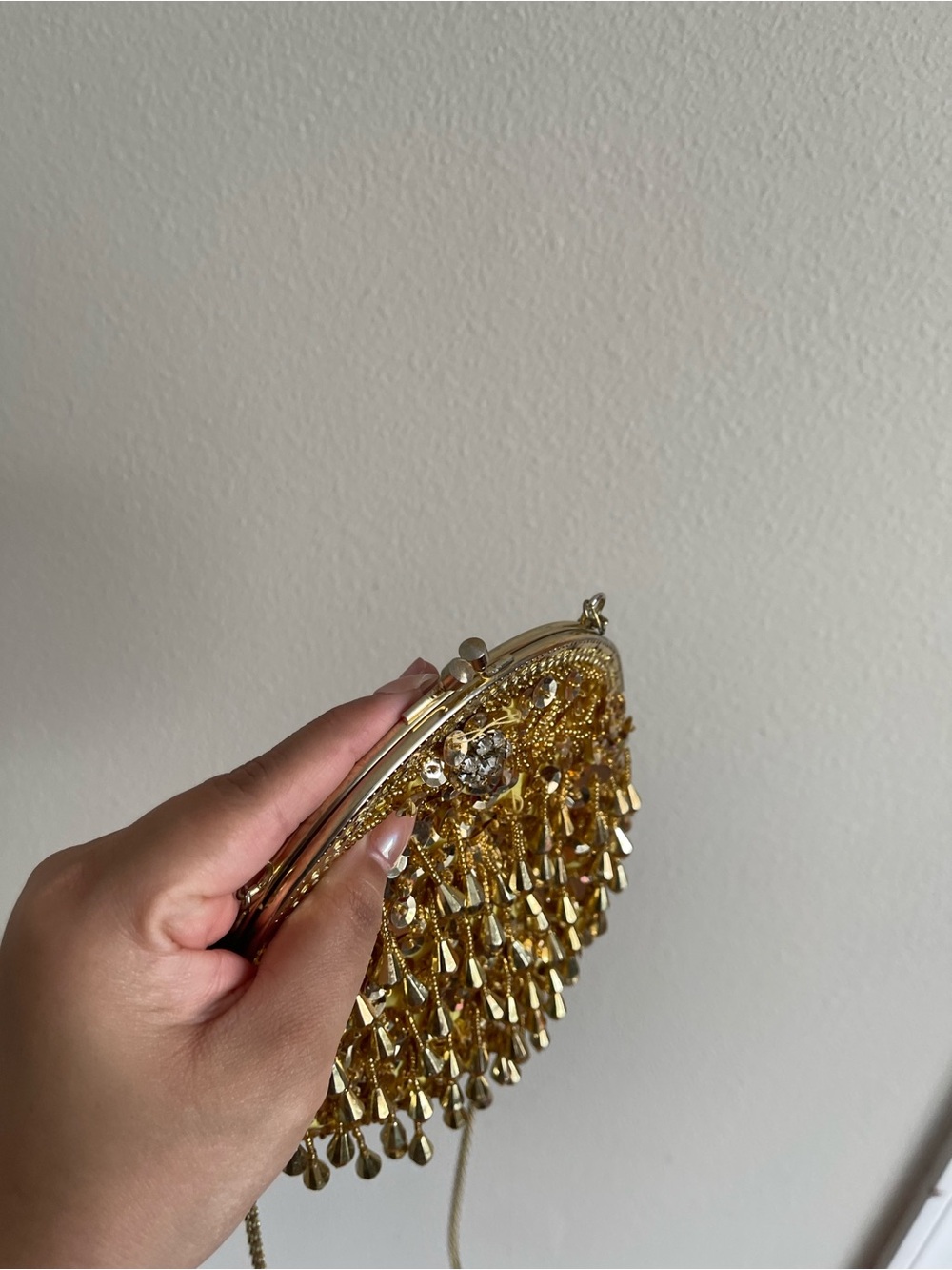 Gold Beaded Evening Clutch with Chain Strap - Picture 7 of 8
